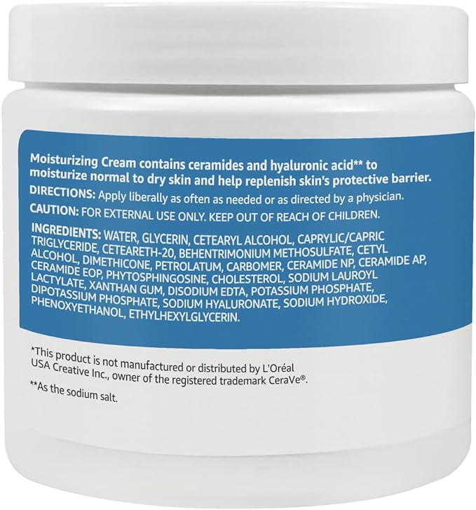 Amazon Basics Moisturizing Cream for Face and Body, Fragrance-Free, with Ceramides, Hydrating for Dry Skin, 16 Ounces, 1-Pack