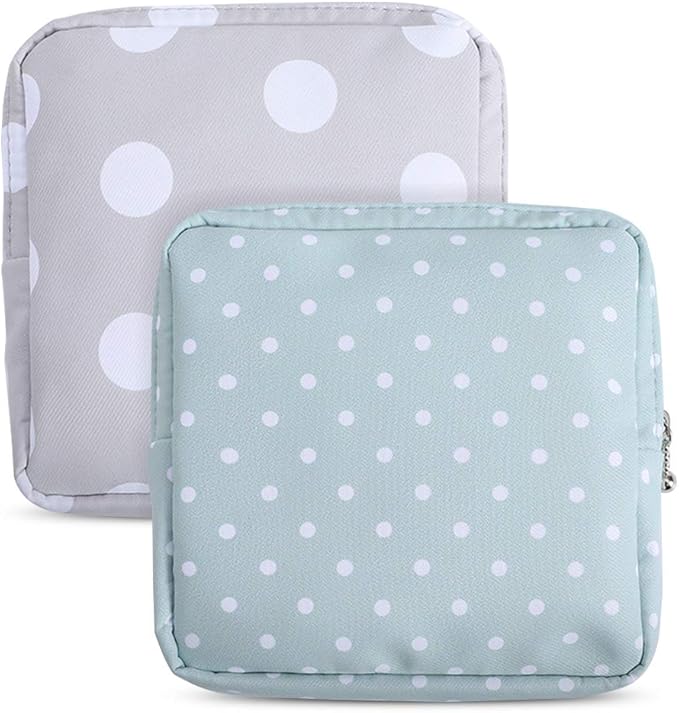 Sanitary Napkin Storage Bag,2pcs Menstrual Cup Pouch,Cotton Cloth Portable Sanitary Napkin Pads Storage Bags Feminine Menstruation First Period Bag for Teen Girls Women Ladies(Dots)