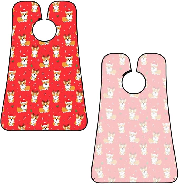 Beard Hair Catcher for Men, Waterproof Shaving Bib Apron Non-Stick, Trimming Tool for Dad Husband, Christmas Corgi Dogs Red Shave Bib
