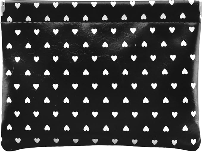 Dots Leather Makeup Pouch Set for Women Small Make Up Bag for Purse Waterproof Initial Makeup Cosmetic Bags Pouches for Purse Aesthetic Travel Toiletry Bag,Heart Black