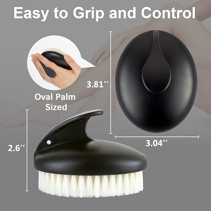 Dry Brushing Body Exfoliating Brush, Anti Slip Body Scrubber for Shower, Shower Body Cleaning Brush for Deep Cleansing & Soften Skin, Improve Circulation (Black-2 Pack)