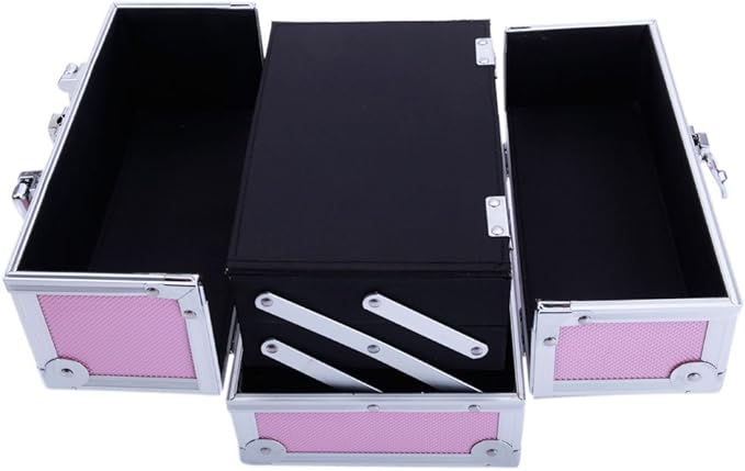 Makeup Train Case, Makeup Case Organizer with Mirror, Portable Cosmetic Box Storage with 2 Trays, Make Up Travel Case for Nail Kits Cosmetics Craft Traveling, Gifts for Women and Girls (Pink)