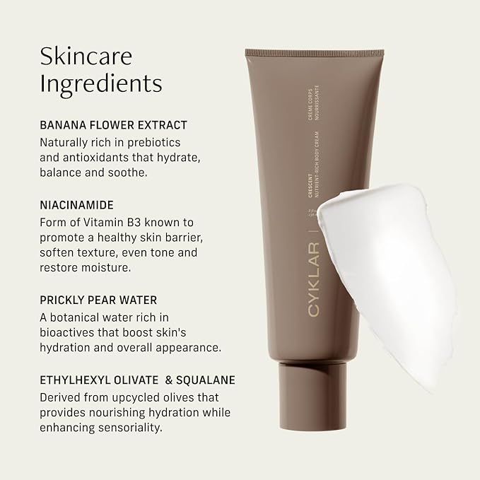 CYKLAR Nutrient Rich Body Cream – Non-Greasy Lotion for 48-Hr Moisture – Squalane, Niacinamide & Banana Flower for Hydration & Skin Barrier Support – Dry Skin Moisturizer 8oz – Crescent