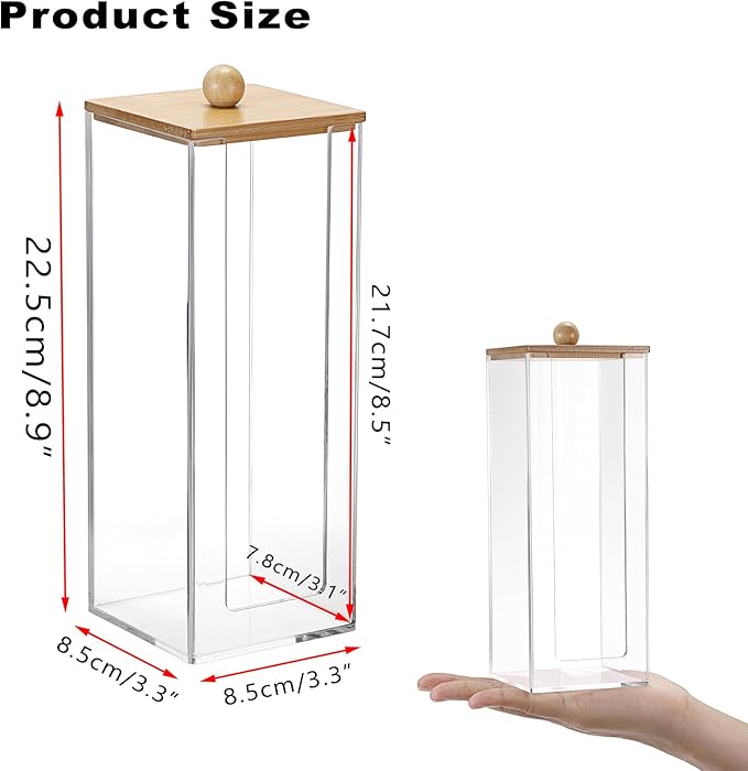 Acrylic Clean Pad Storage Box Vertical Cotton Pads Holder Square Makeup Pad Dispenser with Lid Clear Bathroom Countertop Vanity Organizer