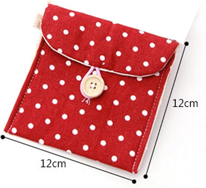 2 Pcs 1 Red and 1 Blue Sanitary Napkins Bag Menstrual Cup Pouch Nursing Pad Holder Cute Polka Dot Cotton 4.7x4.7 inch Washable Organizer Storage