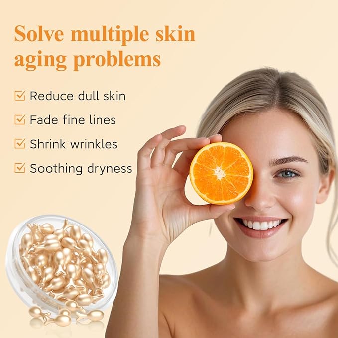 HKH Vitamin C Super Serum for Face - Anti Aging Skincare Vitamin E Serum Capsules with Niacinamide Vit C Oil for Women - Even Tone - Moisturise Skin Smooth Wrinkles - Travel-Friendly (76 Capsules)