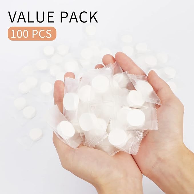 Classycoo Compressed Towel 100 PCS Mini Tablets Disposable Portable Face Towel Cotton Coin Tissue for Travel, Camping, Hiking, Sport, Home Hand Wipes&Other Outdoor Activities (Blue)