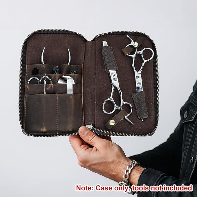 CONTACTS Full Grain Leather Manicure Set Case for Men Hairdressing and Nail Clipper Tool Organizer Travel Grooming Kit Pouch Empty Pouch by Handmade (Case Only)