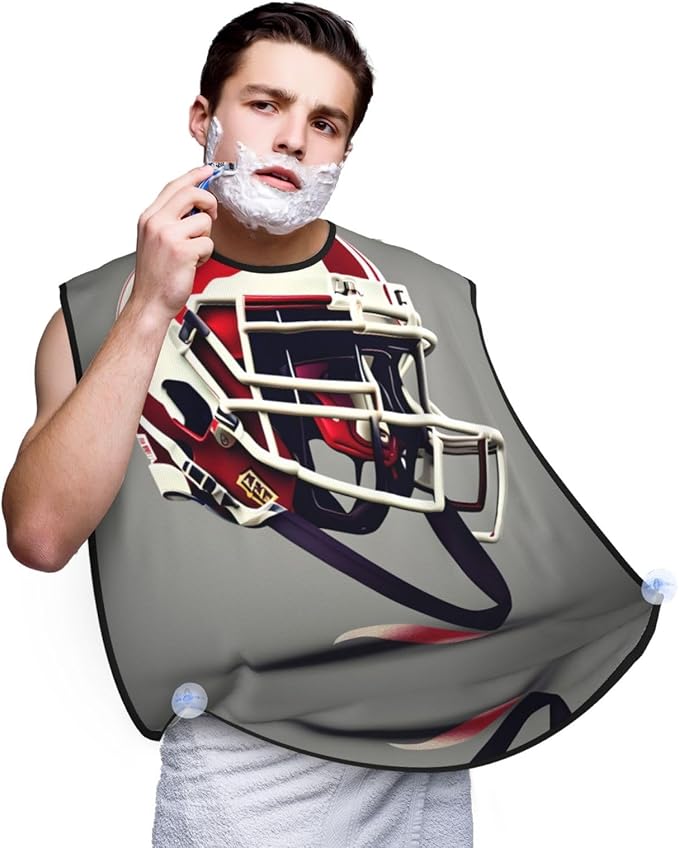 American Football Print Beard Bib Apron For Men, Beard Hair Catcher For Men Shaving Trimming,Beard Cape Cloth, Black