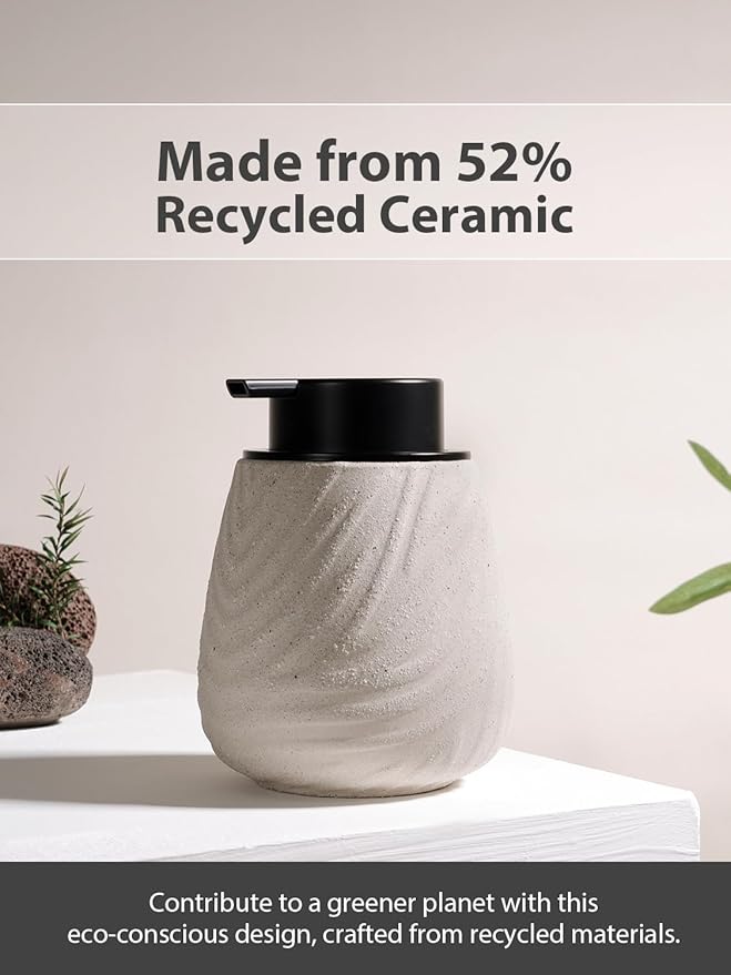 14 oz Ceramic Hand Soap Dispenser for Bathroom & Kitchen - Refillable Liquid Dish Pump with Non-Drip Design, Modern Farmhouse Style