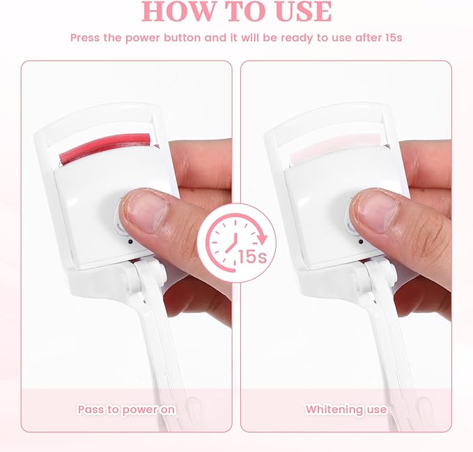 Heated Eyelash Curler, Fast Heat Up in 3s and 24h Long-Lasting Eye Lash Curler for Women, Safe Anti-Burn Heated Lash Curlers, USB Rechargeable Eyelash Curlers with Sensing Heating Silicone Pad(White)