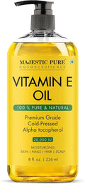 Majestic Pure Vitamin E Oil 8 Fl Oz - 100% Pure and Natural- Cold Pressed & Hexane Free Natural Hair Growth Oil for Eyelashes, Eyebrows, Skin, Body, Face, Nails & Scalp