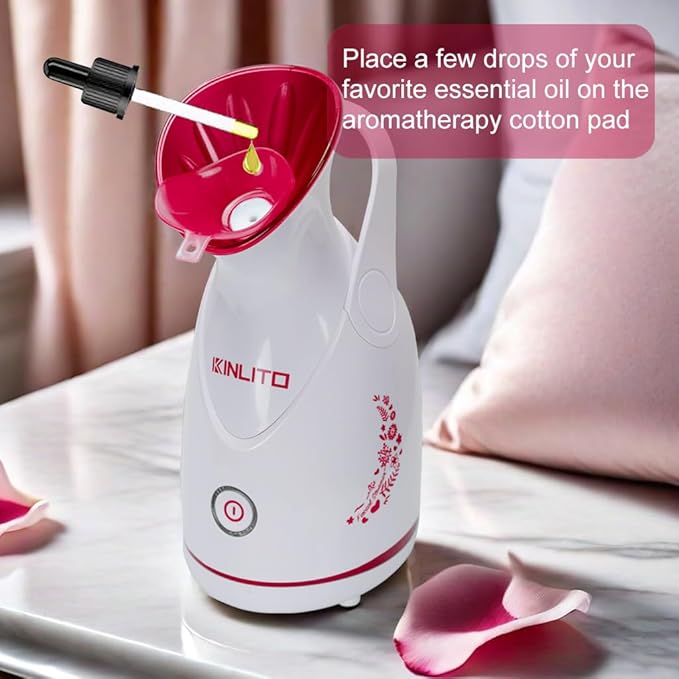 Facial Steamer Ionic Face Steamer for Home Facial, Warm Mist Portable Facial Steamer for Deep Cleaning Unclog Pores with Blackhead Remover, Aromatherapy Kit for Personal Home SPA (Rose Red)