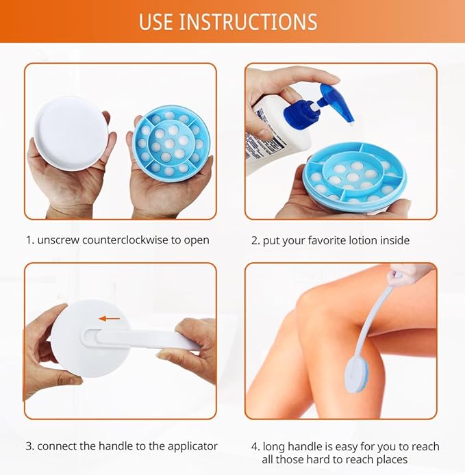 Lotion Applicator for Back - Back Lotion Applicator for Women Men Elderly - Curved Long Handle Easy Reach Self Apply Body Cream,Sunscreen,Moisturizer