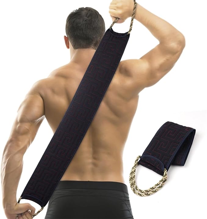Exfoliating Back Scrubber for Shower, 34 Inches Back Scrubber with Handles, Double Sided Body Exfoliator Bath Tool, Exfoliating Washcloth to Scrub Your Body Deeply for Men & Women (Black)