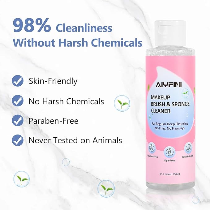 Alyfini Makeup Brush Cleaner Machine + Cleanser Solution Combo, Powerful for Tough Residue on Make Up Brushes/Sponges/Puffs