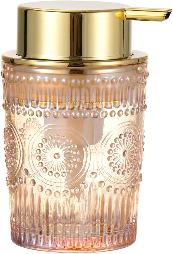 Glass Foam Soap Dispenser - Toothbrush Holder & Refillable Lotion Dispenser (S-Gold-Foaming)