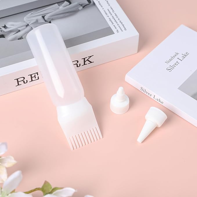 Root Comb Applicator Bottle Oil Applicator for Hair Dye Hair Oiling Bottle with 2 Type Caps and Graduated Scale (White)