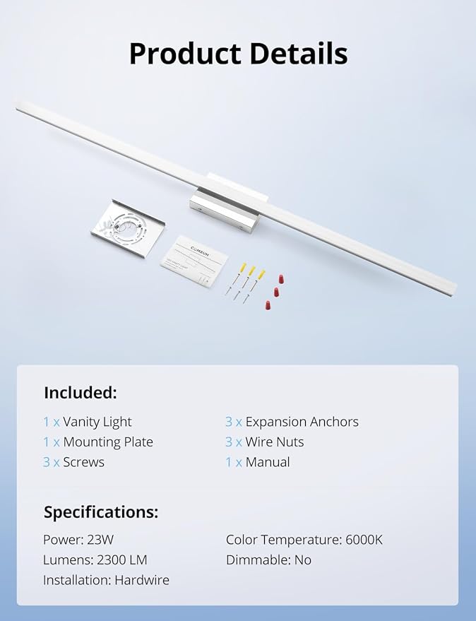 Combuh 48Inch Bathroom Vanity Light Fixtures Extra Long Lighting Bar Above Mirror, Modern Bright 23W 2300LM Wider Coverage Slim Sleek IP44 Rustproof LED Chrome Bath Wall Sconce for Makeup Cool White