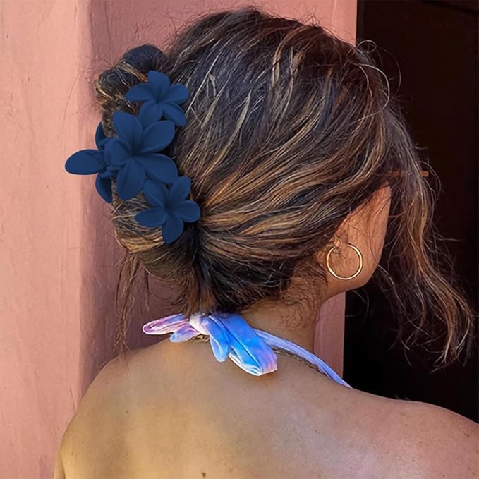 Ahoney 6PCS Blue Flower Hair Clips for Women Strong Hold Nonslip, Big Flower Claw Clip for Thick Hair, Hawaiian Cute Hair Clips Beach Hair Accessories for Women Girls