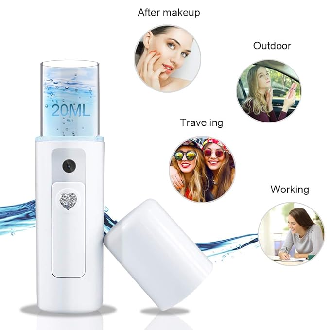 Nano Facial Mister Moisturizing Atomization Humidifier Cool Mist Facial Steamer Handy Mist Sprayer Moisturizing & Hydrating for Skin Care, Makeup, Eyelash Extensions (White)