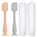 2 Pack Diaper Cream Spatula with Hygienic Travel Case, Butt Spatula Baby with Suction Base, Baby Butt Paste Spatula, Soft Silicone Diaper Rash Cream Applicator Large Size (Brown & Gray)