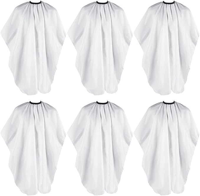 Jeyiour 6 Pieces White Barber Cape Professional Hair Cutting Salon Cape with Adjustable Snaps for Haircuts Coloring Adults Women Men Shampoo, 55 x 47 Inches