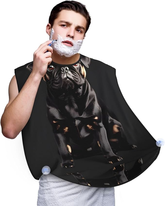 Cute Black Pug Dog-Standard-Scale-2_00x Print Beard Bib Shaving Apron, Beard Hair Trimming Cape Gift For Dad