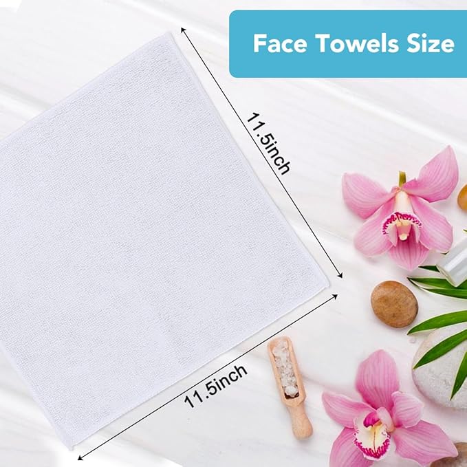 Orighty Washcloths, 20 Pack Microfiber Face Towels, Highly Absorbent and Soft Feel Wash Cloths & Hand Towels for Bathroom, Hotel, Spa, and Gym, 11.5x11.5 Inch, White