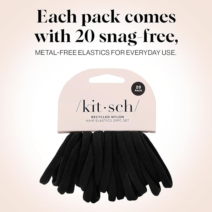 Kitsch Nylon Hair Ties No Damage - Stretchable Hair Bands for Strong All-Day Hold, Ponytail Holders | Hair Accessories for Girls | Ideal Gifts for Women - Black, 20 Pcs