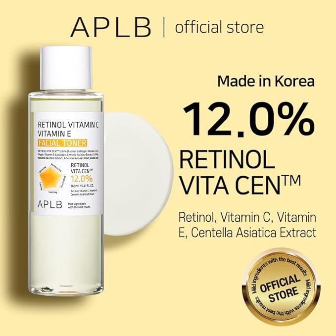 APLB Retinol Vitamin C Vitamin E Facial Toner | Retinol VITA CEN™ 12.0% 5.41 FL.OZ/Korean Skincare, Replenishing Moisture, Revitalize for Gentle and Improve Skin Texture Through Retinol