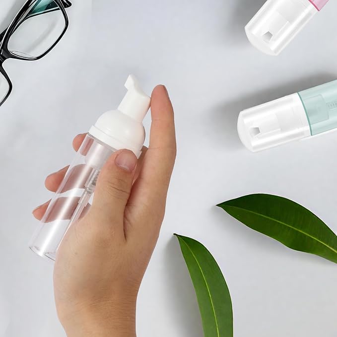 3pcs (Clear+Green+Pink) 2oz Plastic Travel Foam Pump Bottle - Portable Foaming Empty Bottle Dispenser for Hand Soap, Shampoo, Lash Cleanser - Well Suited for Travelers Daily Use (60ml)