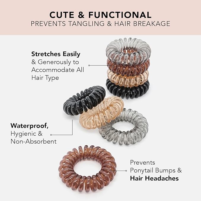Kitsch Spiral Hair Ties for Women – Coiled Plastic Hair Ties No Damage, Ponytail Holders for Thick and Thin Hair – Creaseless and Dent-Free, Phone Cord Style | Ideal Gifts for Women - Brunette, 4 Pcs