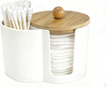 Cotton Pad Swab Holder, Q tip Holder Round Cotton Pads Dispenser Small Plastic Swabs Dispenser with Lid, Bathroom Accessories Storage Organizer for Bud Floss Picks, White