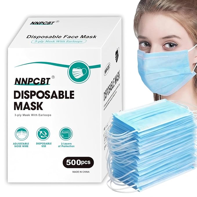 500 Pcs Blue Disposable Face Masks, 3 Ply Face Masks Disposable for Adults, Disposable Blue Mask