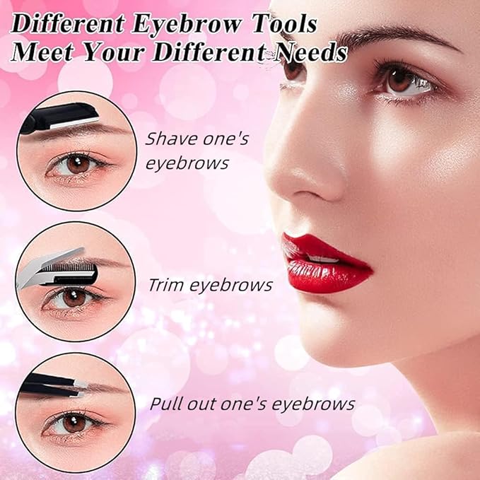 3-in-1 Eyebrow Scissors Kit，for Personal Facial Hair Removal,Multifunctional Ms. Exfoliating Beauty Tool，Including；Eyebrow Comb Scissors, Hair Removal Tweezers,Eyebrow Razor（Black
