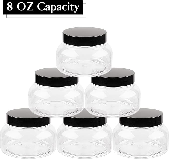 TUZAZO 8 Oz Premium Plastic Tuscany Jars with Lids BPA Free, 12 Pack Empty Sugar Scrub Containers, Round Clear Cosmetic Containers for Body Butter, Lotion, Cream, Gel, Beauty Product
