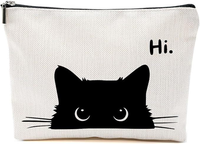 Cute Cat Makeup Bag, Kitty Canvas Cosmetic Bags Zipper Pouch Travel Toiletry Bag, Black Cat Gifts for Women Girls Daughter Sisters Coworker Friends Christmas Thanksgiving Birthday Gifts