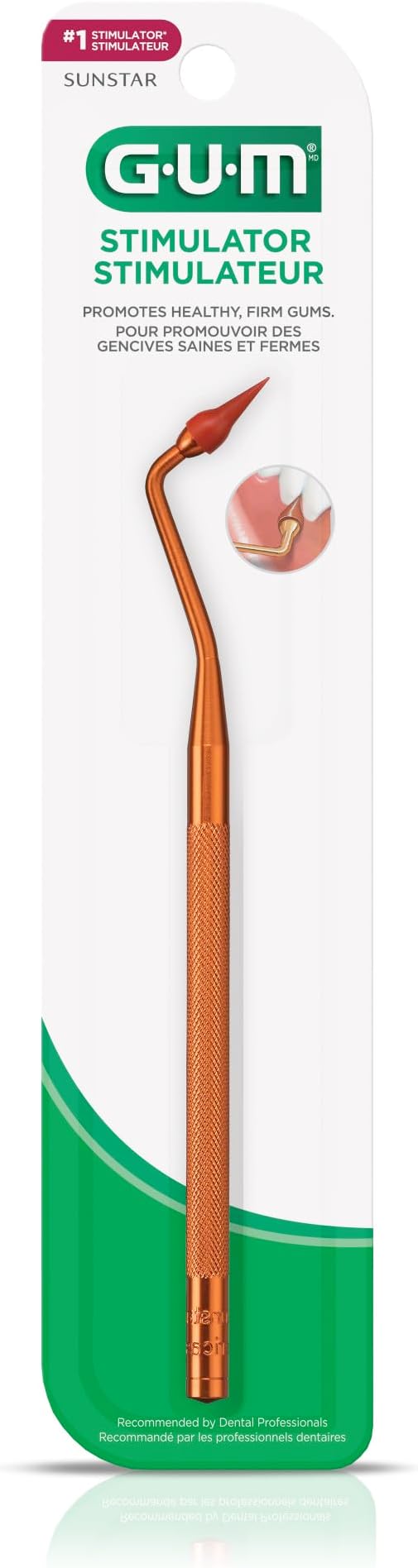 GUM Stimulator Permanent Handle - 1 Rubber Tip Included - Long Handled Massager Remove Plaque & Promote Health, 1 Count