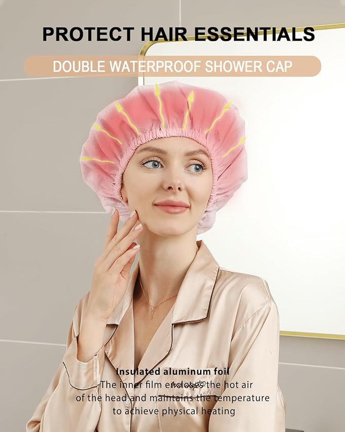 YIZIJIZI 2 Pieces Heat Cap for Deep Conditioning, Conditioning Cap Made of Aluminum Foil for Home and Salon Use, Hair Dyeing（pink）