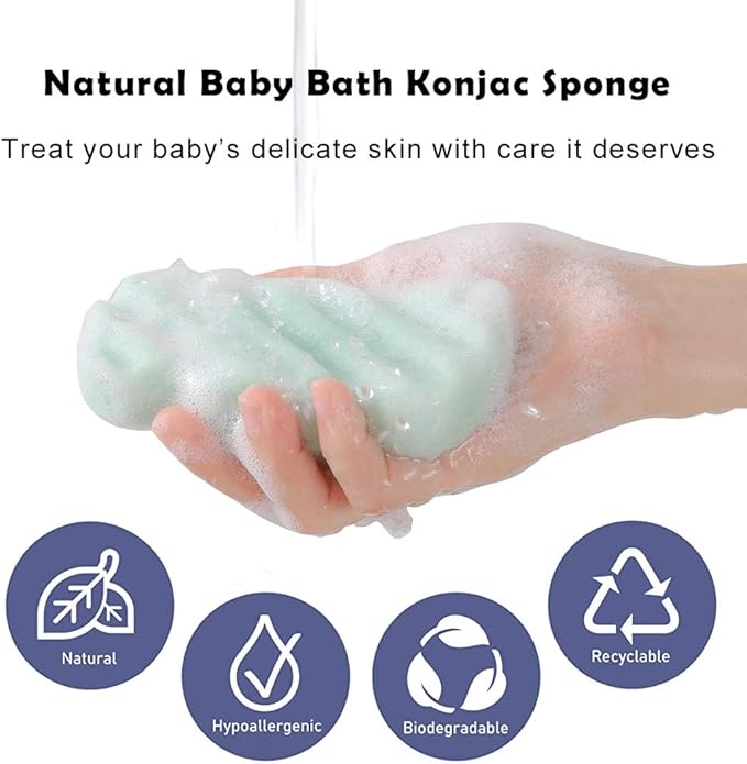 3 Pcs Konjac Bath Sponge for Kids, Babys, Infant, Toddler, 100% All Natural KONJAC Shower Body Sponges, 3 Colors and Extra Large Size, Safe for Oily, Dry, Combination or Sensitive Skin