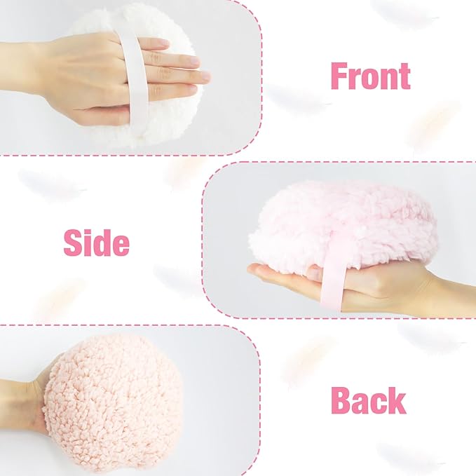 3 Pcs Large Body Powder Puff and Container, 6'' Dusting Body Powder Applicato (White Pink Skin Color)