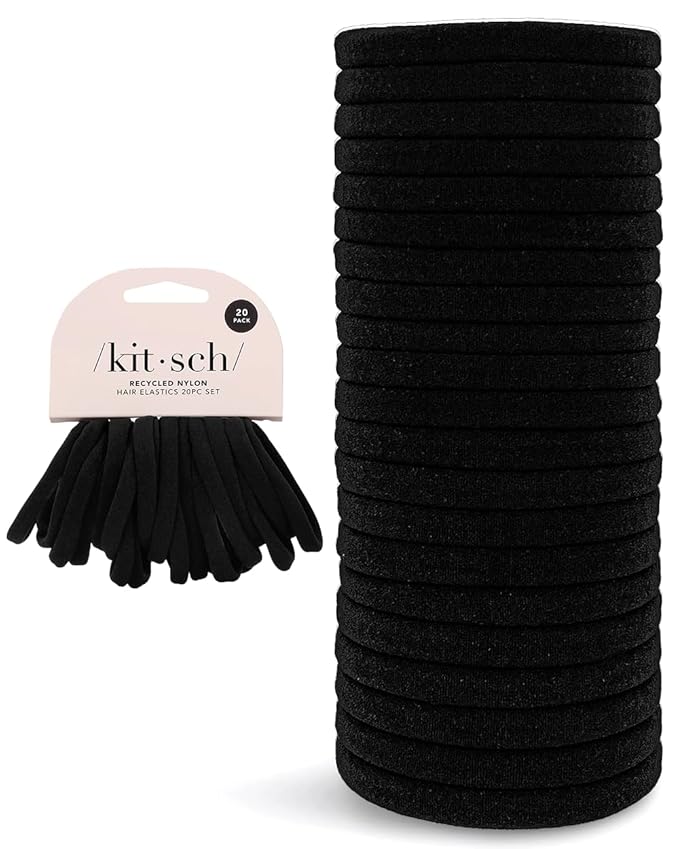 Kitsch Nylon Hair Ties No Damage - Stretchable Hair Bands for Strong All-Day Hold, Ponytail Holders | Hair Accessories for Girls | Ideal Gifts for Women - Black, 20 Pcs