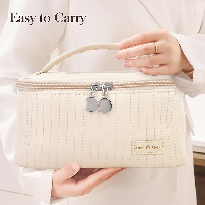 Makeup Bag Travel Cosmetic Bag, Large Capacity Makeup Organizer Bag and Storage, Portable PU Leather Pouch Toiletry Bag Make up Organizer, Cosmetic Bags for Women