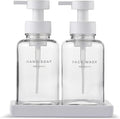 MaisoNovo Glass Foaming Soap Dispenser 14 Oz | Clear Glass White Pumps x 2 with Ceramic Tray