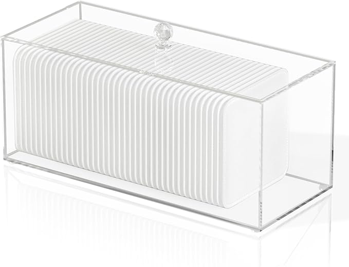 Acrylic Clean Pad Storage Box for Clean Skin Club - Cotton Holder, Square Organizer (Pads Not Included) - Horizontal With Lid