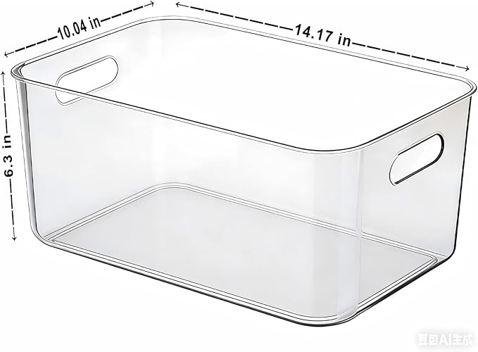 Ytteve 2 Pack Large Clear Plastic Storage Bins with Handles, 14.2" x 10" x 6.3" Stackable Organizer Containers for Pantry, Closet, Kitchen, Bathroom, Under Sink & Laundry