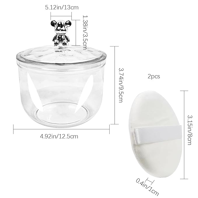 3 Pcs Body Face Plastic Powder Puff and Container Dish with 3.15 inch Fluffy Soft Large Powder Puff for Women(Bear Shape)