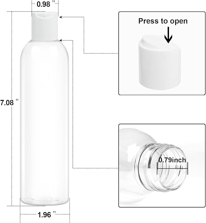 2 Pack 8 oz Clear Plastic Bottles with White Disc Caps Refillable Empty Squeeze Containers Cosmetic Bottles for Toiletries Conditioner Shampoo Lotions Gels
