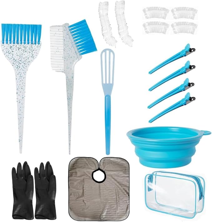 Hair Dye Color Brush and Bowl Set, Mixing Bowl with Tint Comb and Brushes for Hair Coloring Applicator (Gray & Light Blue)
